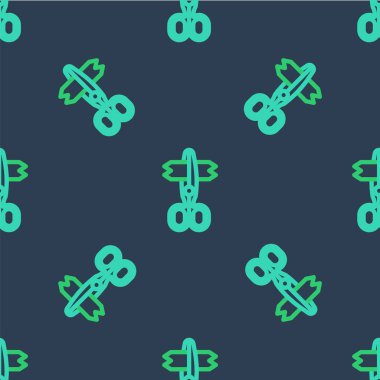 Çizgi Makas simgesi mavi arkaplanda izole edilmiş pürüzsüz desen. Terzi sembolü. Alet kesme işareti. Vektör