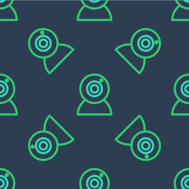 Hat Web kamera simgesi mavi arkaplanda izole edilmiş kusursuz desen. Sohbet kamerası. Web kamerası simgesi. Vektör