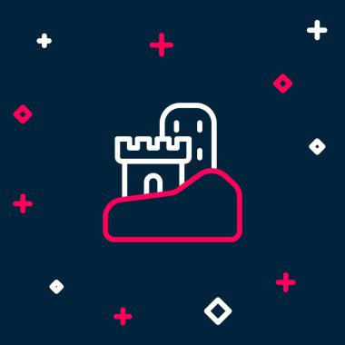 Çizgi Kum Kalesi simgesi mavi arkaplanda izole edildi. Renkli taslak konsepti. Vektör