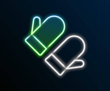 Parlayan neon hattı Noel eldiveni simgesi siyah arka planda izole edildi. Mutlu Noeller ve mutlu yıllar. Renkli taslak konsepti. Vektör