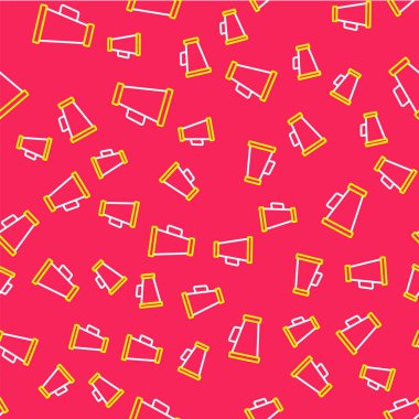 Hat Megafonu simgesi kırmızı arkaplanda izole edilmiş pürüzsüz desen. Sözcü işareti. Vektör