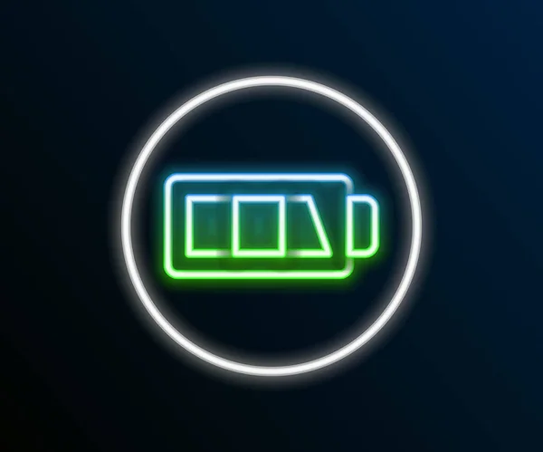 Gloeiende Neon Lijn Batterij Laadniveau Indicator Pictogram Geïsoleerd Zwarte Achtergrond — Stockvector