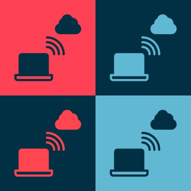 Pop art Network bulut bağlantısı simgesi renk arkaplanında izole edildi. Sosyal teknoloji. Bulut hesaplama konsepti. Vektör