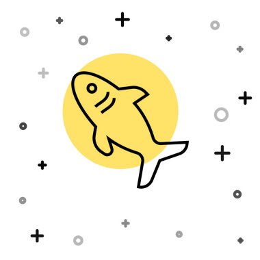 Beyaz arkaplanda siyah çizgi köpekbalığı simgesi izole edildi. Rastgele dinamik şekiller. Vektör.