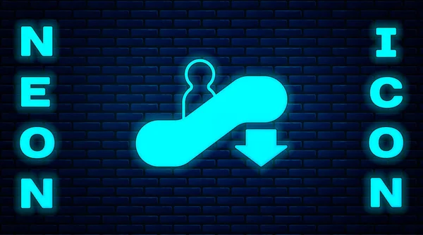 Glowing Neon Escalator Icon Isolated Brick Wall Background Vector — Stock Vector