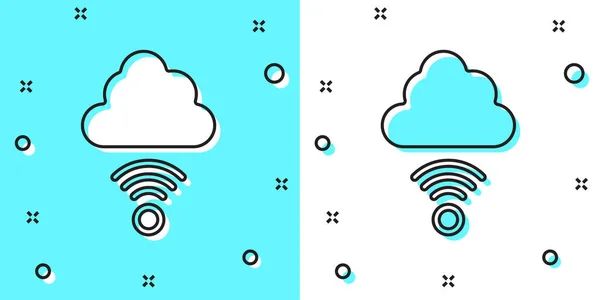 Ligne Noire Icône Connexion Cloud Réseau Isolée Sur Fond Vert — Image vectorielle