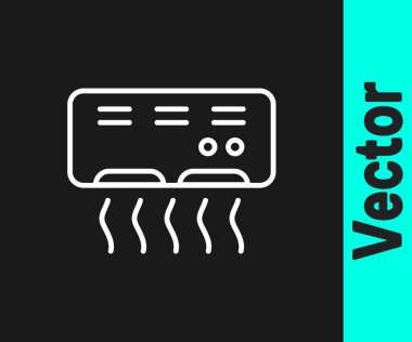 Beyaz çizgi klima simgesi siyah arkaplanda izole edildi. Sistemin havalandırmasını böl. Soğuk ve soğuk iklim kontrol sistemi. Vektör.