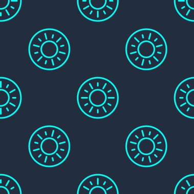 Yeşil çizgi Sun simgesi mavi arkaplanda izole edilmiş pürüzsüz desen. Vektör