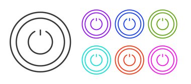 Beyaz arkaplanda siyah çizgi güç simgesi izole edildi. Başlat işareti. Simgeleri renklendirin. Vektör