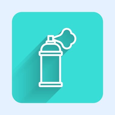 Beyaz çizgi boya kutusu ikonu uzun gölge arkaplanı ile izole edilmiş. Yeşil kare düğmesi. Vektör