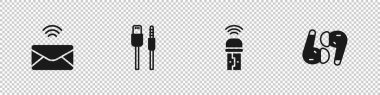 Posta ve e-posta, USB kablo, Usb kablosuz adaptör ve hava kulaklığı simgesi ayarla. Vektör