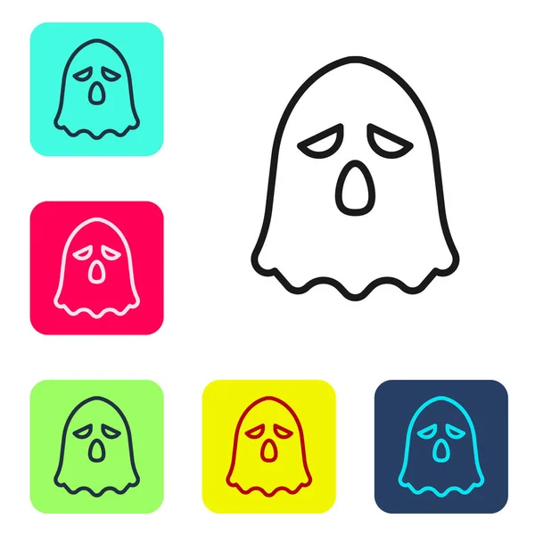 Svart Linje Ghost Ikonen Isolerad Vit Bakgrund Glad Halloweenfest Ställ — Stock vektor