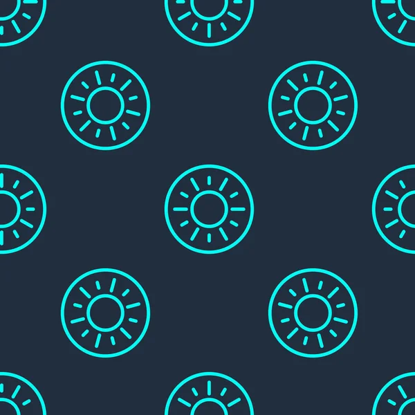 Yeşil çizgi Sun simgesi mavi arkaplanda izole edilmiş pürüzsüz desen. Vektör