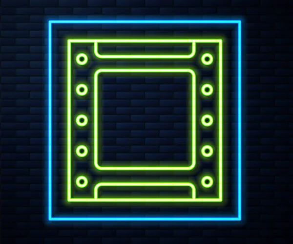 Parlayan Neon Hattı Play Video Simgesi Tuğla Duvar Arka Planında — Stok Vektör