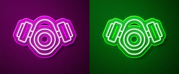 Linea Fluorescente Icona Maschera Gas Isolato Sfondo Viola Verde Segnale — Vettoriale Stock