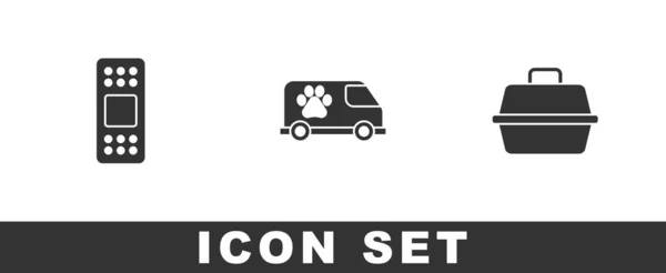 Set Pleister Veterinaire Ambulance Dierendraagtas Icoon Vector — Stockvector