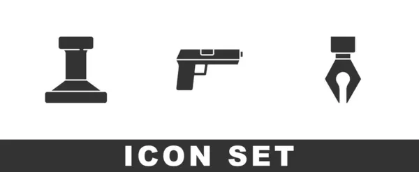 Set Sello Pistola Pistola Pluma Estilográfica Icono Vector — Archivo Imágenes Vectoriales