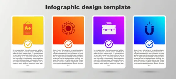 Set Feuille Examen Avec Grade Atome Mallette Aimant Modèle Infographie — Image vectorielle