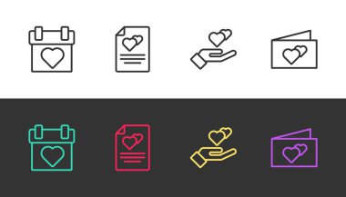 Takvim çizelgesi, tebrik kartı, kalp kartı ve siyah beyaz. Vektör