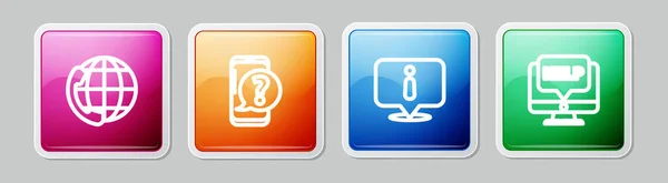 设置电话24小时支持 手机有问题 信息和计算机监控及帮助 五颜六色的正方形按钮B — 图库矢量图片
