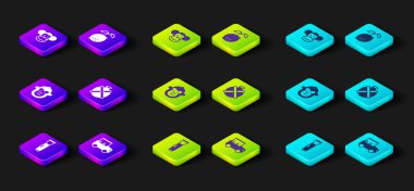 El feneri, Safari arabası, maymun, kantin su şişesi, limon ve ikon. Vektör