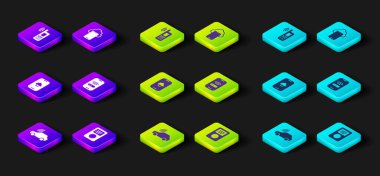 Smart otomobil sistemi, müzik çalar, bulut teknolojisi verileri kablosuz mobil ve simge. Vektör