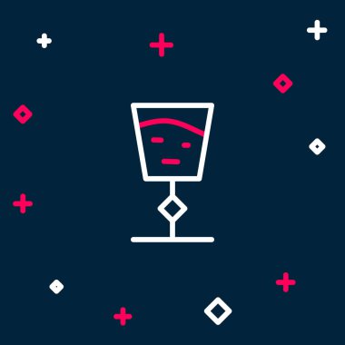 Mavi arka planda izole edilmiş çizgi şarap cam ikonu. Şarap kadehi işareti. Renkli taslak konsepti. Vektör