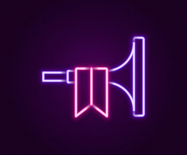 Parlayan neon hattı. Siyah zemin üzerinde izole edilmiş trompet ikonu. Renkli taslak konsepti. Vektör