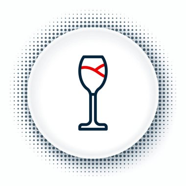 Beyaz arka planda izole edilmiş çizgi şarap cam ikonu. Şarap kadehi ikonu. Kadeh işareti. Cam levhası. Mutlu Paskalyalar. Renkli taslak konsepti. Vektör