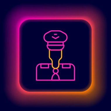 Parlayan neon hattı Pilot simgesi siyah arkaplanda izole edildi. Renkli taslak konsepti. Vektör