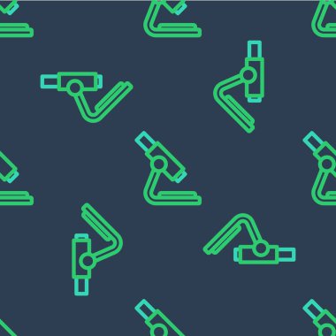 Çizgi mikroskobu simgesi mavi arkaplanda izole edilmiş. Kimya, ilaç aleti, mikrobiyoloji büyütme aracı. Vektör