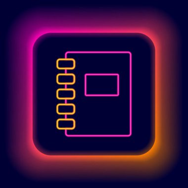 Parlayan neon çizgisi Not Defteri simgesi siyah arkaplanda izole edildi. Spiral not defteri simgesi. Okul defteri. Yazı tahtası. Okul günlüğü. Renkli taslak konsepti. Vektör