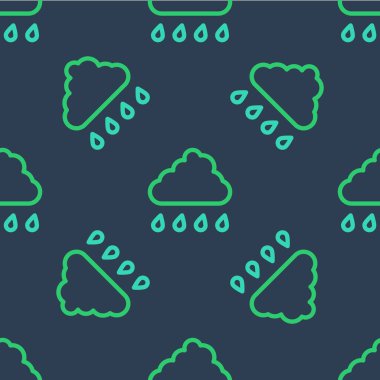 Yağmur ikonuna sahip çizgi bulutu mavi arka planda izole edilmiş pürüzsüz desen. Yağmur damlaları ile yağmur bulutu yağışı. Vektör