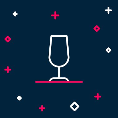 Mavi arka planda izole edilmiş çizgi şarap cam ikonu. Şarap kadehi işareti. Renkli taslak konsepti. Vektör