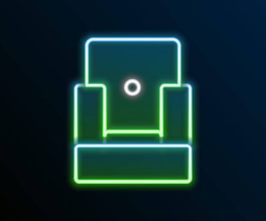 Parlayan neon hattı sinema koltuğu simgesi siyah arkaplanda izole edildi. Renkli taslak konsepti. Vektör