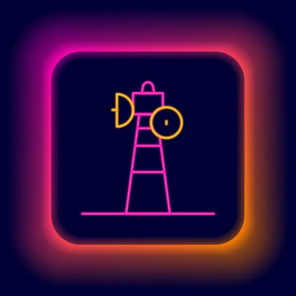 Glowing Neon Line Satellite Dish Icon Isolated Black Background Radio — Stock Vector