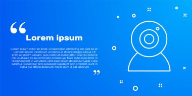 Beyaz çizgi web kamera simgesi mavi arkaplanda izole edildi. Sohbet kamerası. Web kamerası simgesi. Vektör.