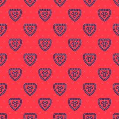 Mavi çizgi Radyoaktif kalkan simgesinde kırmızı arkaplanda izole edilmiş pürüzsüz desen. Radyoaktif zehirli sembol. Radyasyon tehlikesi işareti. Vektör