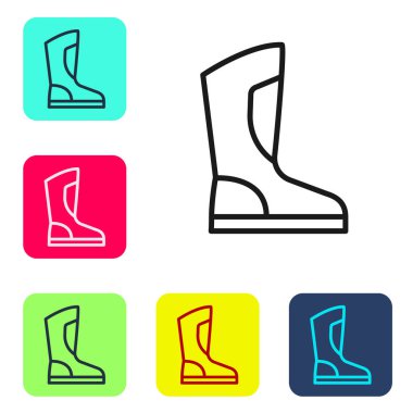Siyah çizme çizme çizmesi simgesi beyaz arkaplanda izole edildi. Renkli kare düğmelerle simgeleri ayarla. Vektör