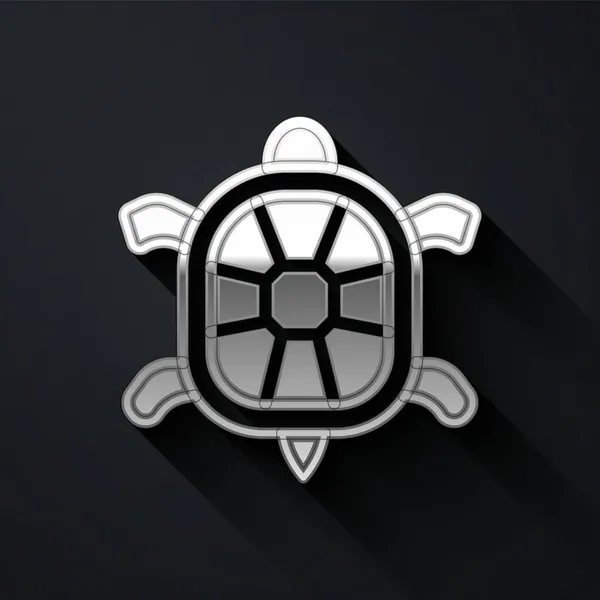 Иконка Серебряной Черепахи Выделена Черном Фоне Длинный Стиль Тени Вектор — стоковый вектор