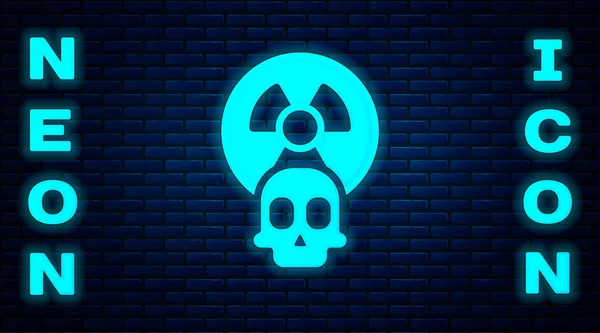 Zářící Neon Radioaktivní Ikona Izolovaná Pozadí Cihlové Stěny Radioaktivní Toxický — Stockový vektor