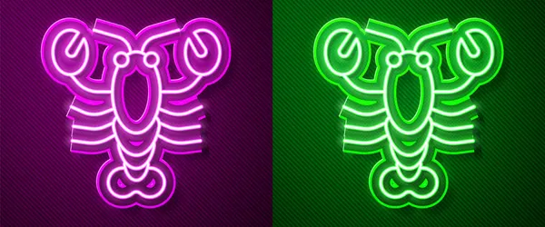 Glowing Neon Line Lobster Icon Isolated Purple Green Background Vector — Stock Vector