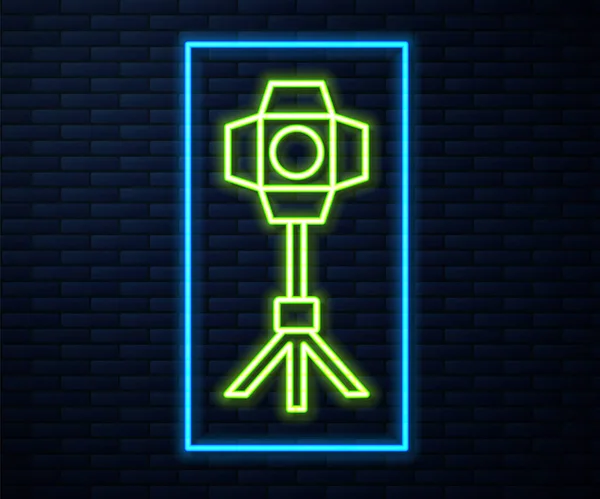 Glowing Neon Line Studio Light Bulb Softbox Icon Isolated Brick — Stock Vector