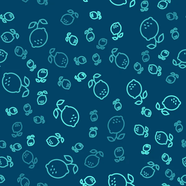 Зелена Лінія Значок Лимона Ізольований Безшовний Візерунок Синьому Фоні Векторні — стоковий вектор