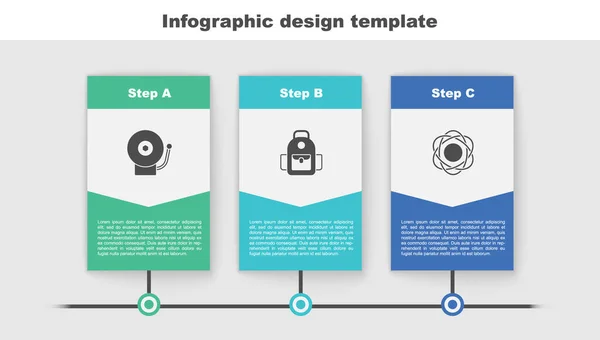 Réglez Sonnerie Alarme Sac Dos École Atome Modèle Infographie Entreprise — Image vectorielle