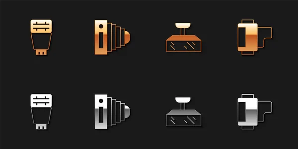 Set Fotocamera Flitser Softbox Licht Camera Roll Cartridge Pictogram Vector — Stockvector