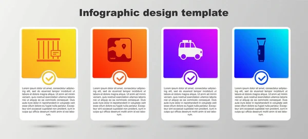 Állítsa Állat Ketrec Afrika Szafari Térkép Autó Zseblámpa Üzleti Infografikai — Stock Vector