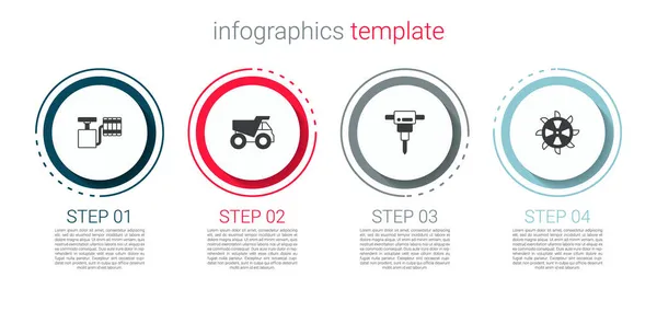 Set Griff Zünder Bergbau Kipper Bau Presslufthammer Und Schaufelradbagger Geschäftsinfografische — Stockvektor