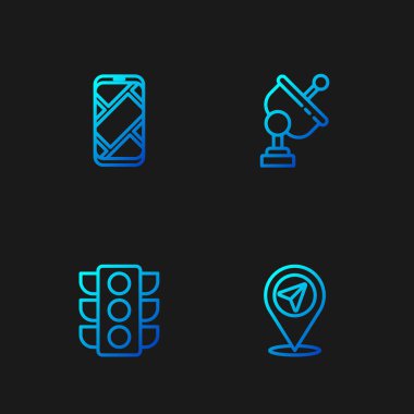 Hat konumu, trafik ışığı, şehir haritası navigasyonu ve radar ayarlayın. Renk simgeleri. Vektör