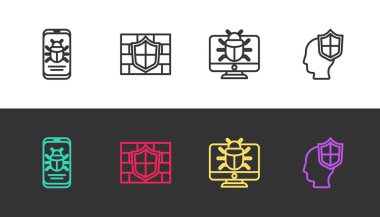 Hattı mobil sisteme, kalkanı tuğla duvara, monitörü ve baş kalkanını siyah beyaza ayarlayın. Vektör